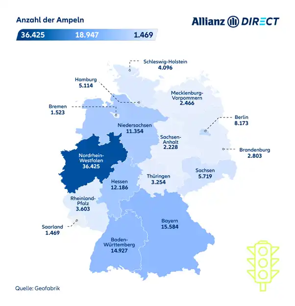 Statistik der Gesamtzahl der Ampeln pro Bundesland 2024