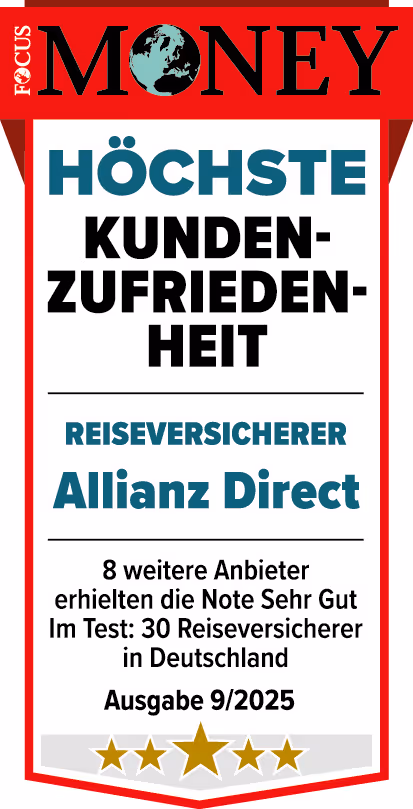 Höchste Kundenzufriedenheit für die Allianz Direct Reiseversicherung laut FOCUS Money